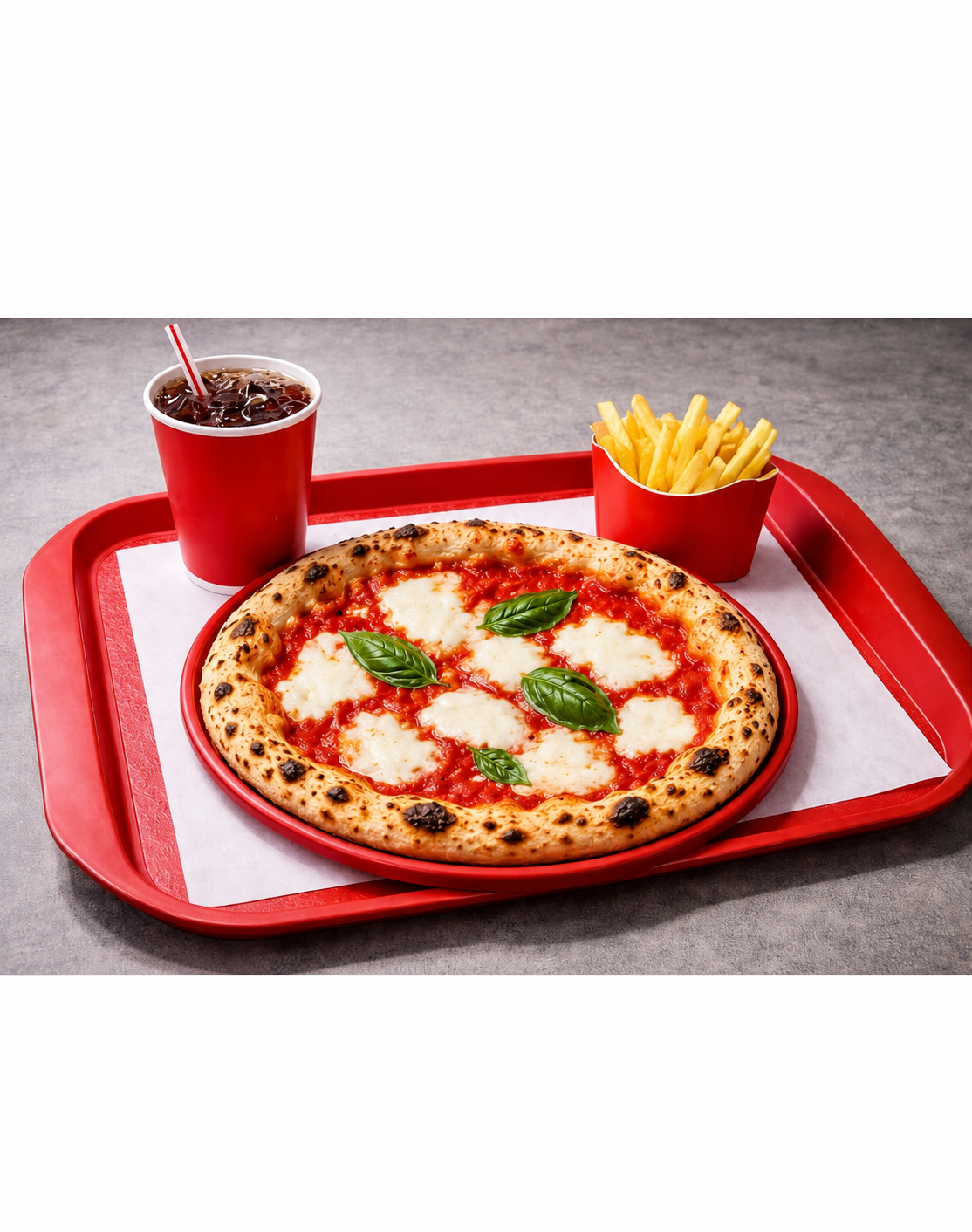 Menu ParkPizz con pizza, patatine e bibita